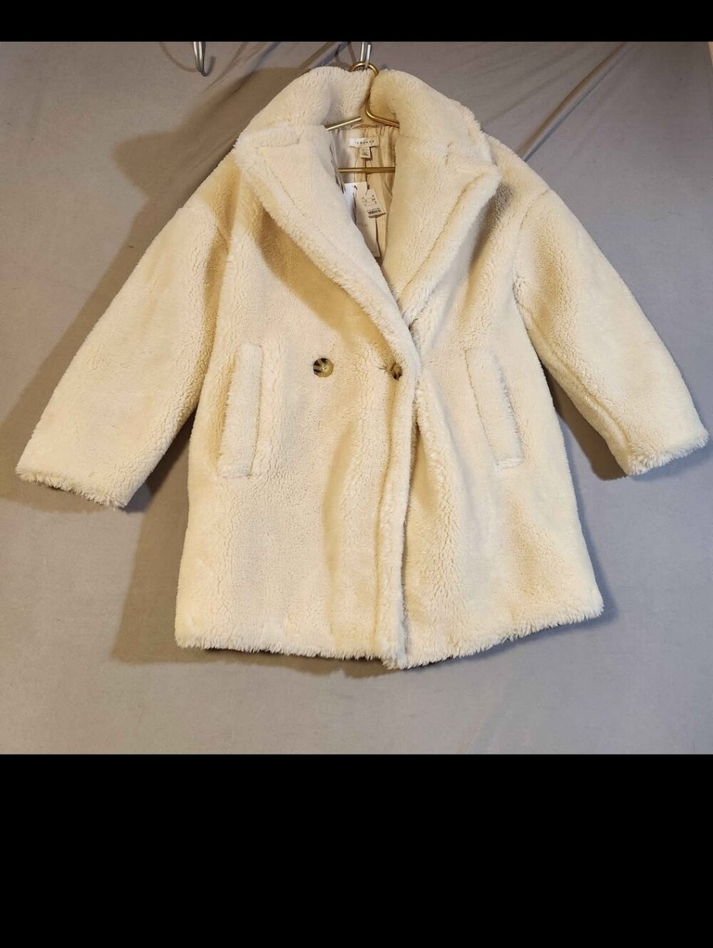 Topshop Ladies Cream Faux-Shearling Oversized Pea Coat US 2